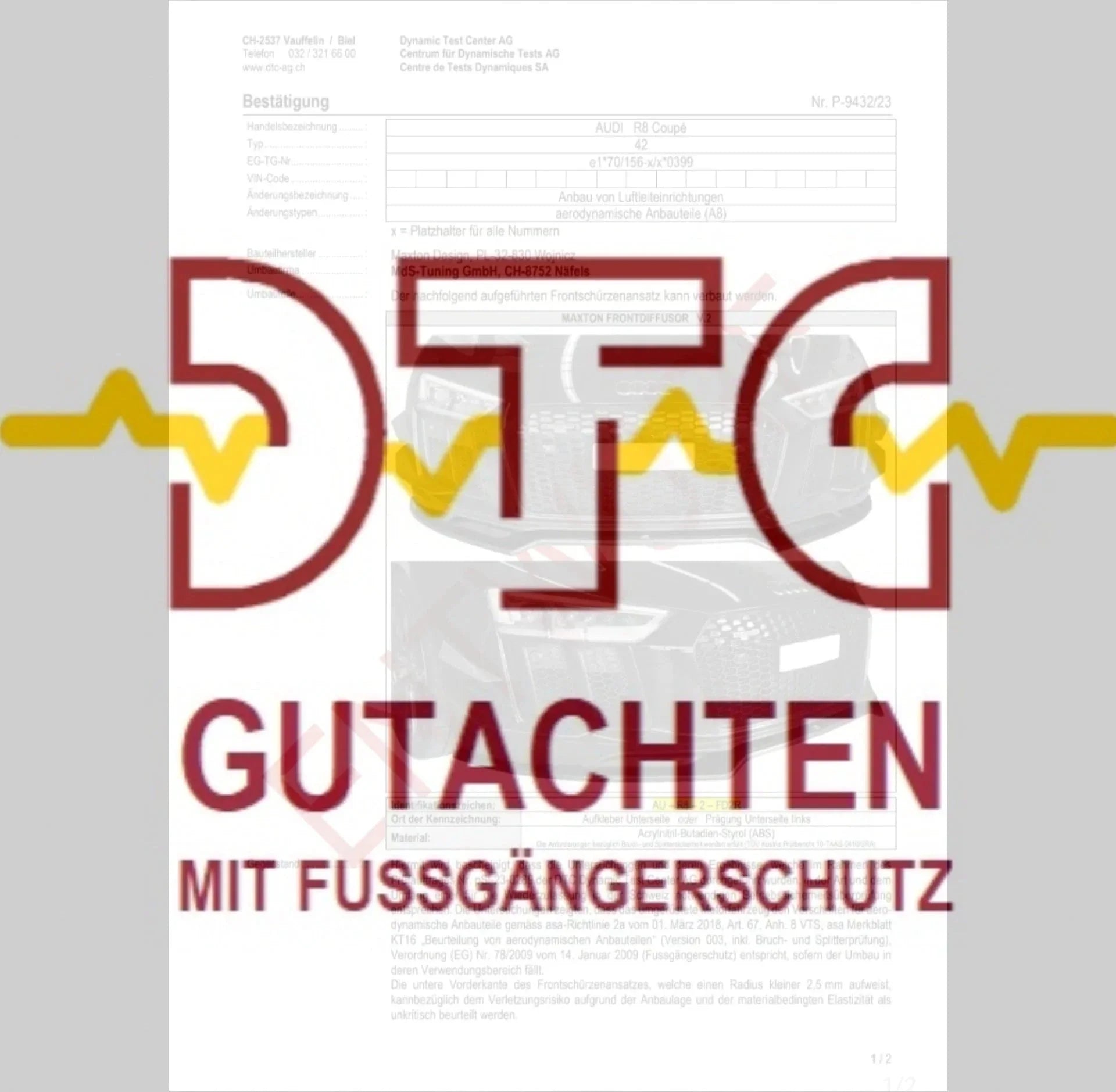 BMW M4 F82 Maxton Design Frontspoiler - Frontlippe DTC Gutachten (Fussgängerschutz)